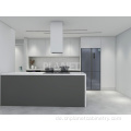 Trendy minimalistische moderne graue und weiße Küchenschränke